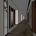 Modern Elegant Elevator Hallway With Wooden Panels Decorative Patterns And Carpeted Floor 3d model