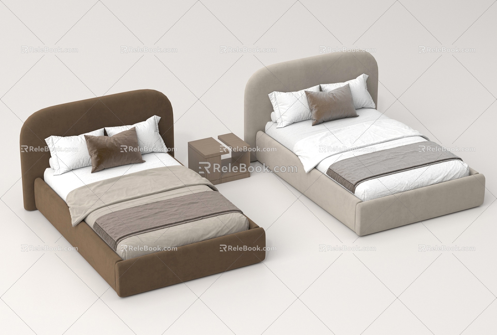 Modern single bed bedside table 3d model