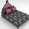 Elegant Double Bed With Pink Headboard Black Decorations Floral Bedspread And Black Pink Pillows