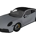 Silver Porsche 911 Sports Car with Streamlined Body Black Wheels and Yellow Brake Calipers