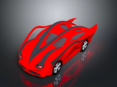 Red Sports Car With Black Stripes and Sleek Aerodynamic Design 3D Render Shiny Surface 3d model