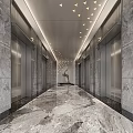 Elegant Modern Elevator Lobby Interior With Marble Floor Stone Walls Elevator Doors And Ceiling Lights 3d model