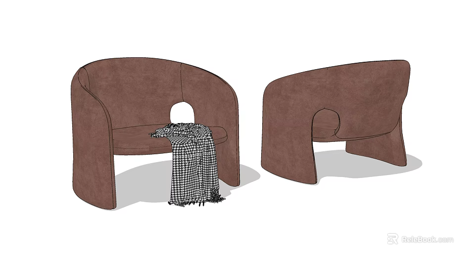 Modern Brown Single Sofa With Plaid Blanket And Curved Backrest Design 3d model