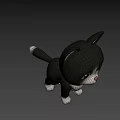 Cute Black and White Cat Game Movie Character with Big Eyes 3D Model Design
