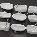 Multiple Bathtub Styles Featuring Oval Rectangular Shapes With Faucet Fixtures 3d model