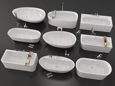 Multiple Bathtub Styles Featuring Oval Rectangular Shapes With Faucet Fixtures 3d model
