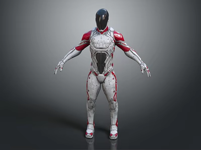 Futuristic Game Movie Character With White Red Armor And Mechanical Design Details 3d model