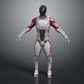 Futuristic Game Movie Character With White Red Armor And Mechanical Design Details