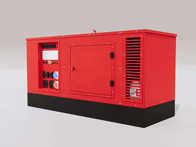 Red Industrial Generator With Control Panel Ventilation Grilles Black Base And Enclosed Door 3d model