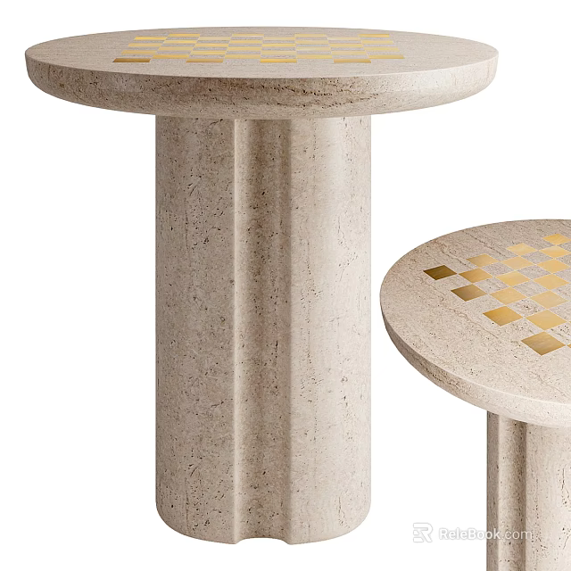 Modern Round Coffee Table With Beige Marble Base And Gold Geometric Pattern Top 3d model