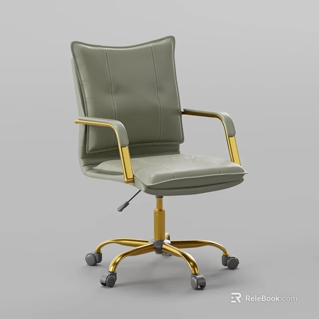 Gray Leather Office Chair With Gold Armrests And Gold Base Wheels Modern Design 3d model 