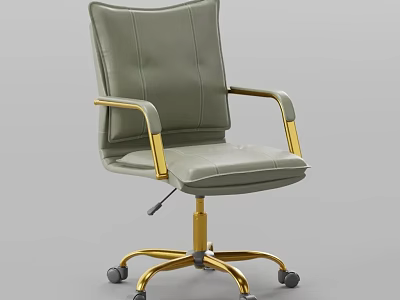 Gray Leather Office Chair With Gold Armrests And Gold Base Wheels Modern Design 3d model