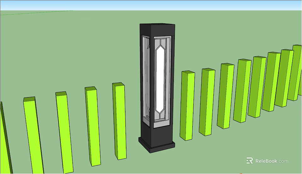 Black Outdoor Light With Transparent Panel In Green Fence Outdoor Setting 3d model 