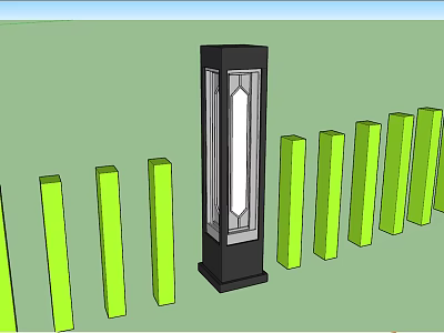 Black Outdoor Light With Transparent Panel In Green Fence Outdoor Setting 3d model