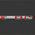 Red And White Striped Tubular Object With Metallic Surface And Red Wires On Dark Background