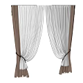Elegant Double Layer Curtains With Dark Brown And White Vertical Stripes Tied Design 3d model