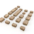 Brown Cubes Of Various Sizes Arranged In Irregular Pattern On White Background 3d model