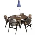 Modern Solid Wood Fabric Dining Table and Chair Combination Dining Lamp 3d model