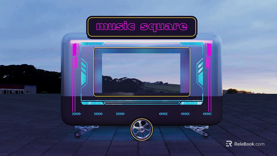 Mobile Music Square Car With Neon Lights And Large Scenic View Screen 3d model 