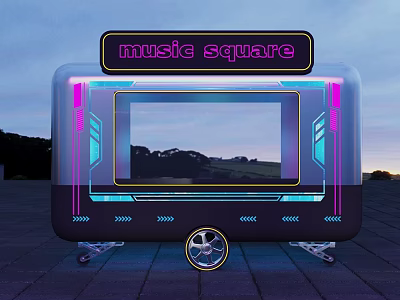 Mobile Music Square Car With Neon Lights And Large Scenic View Screen 3d model