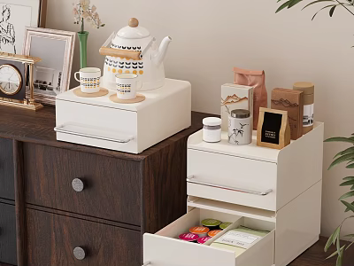 Ceramic Small Cups With Teapot On White Storage Drawer For Kitchen Home Decor 3d model
