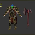 Armored Warrior Character With Red Cape And Large Battle Axe Design