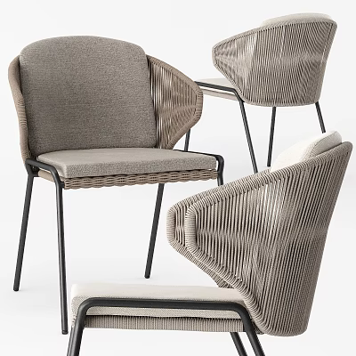 Modern Leisure Chair With Rattan Armrests Gray Fabric Seat And Metal Legs 3d model