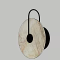Modern Round Marble Disc Wall Sconce With Black Metal Frame And Warm Illuminated Light