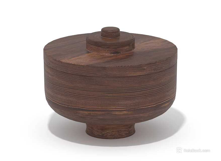 Elegant Handcrafted Dark Wood Bowl with Textured Surface and Fitted Lid 3d model 