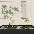 Modern Plant Combination With Green Trees Small Plants White Deer Rocks In Black Rectangular Planter 3d model