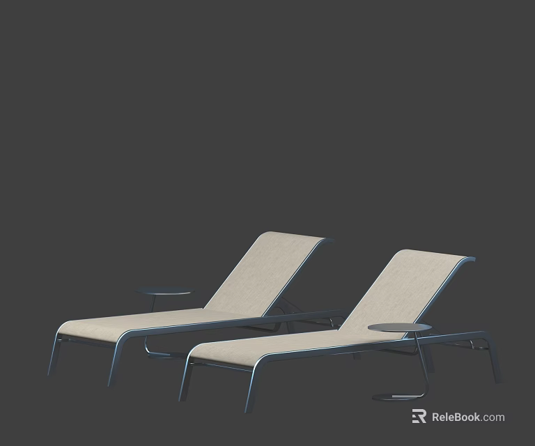 Modern Set Of Two Lounge Chairs With Metal Frame And Light Colored Cushions 3d model 