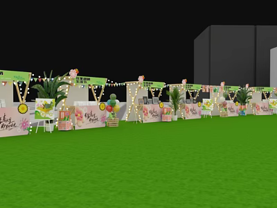 Festive Event Entrance Decoration With Balloons Green Plants And String Lights 3d model