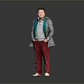 Man Standing With Hands In Pockets Wearing Gray Coat Green Scarf And Red Pants