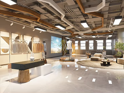 Modern Clothing Store Interior With Display Racks Sofa Plants And Bright Windows 3d model