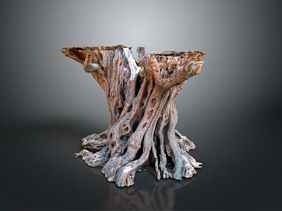 Natural Wooden Stump Table With Unique Solid Wood Base For Home Decor 3d model