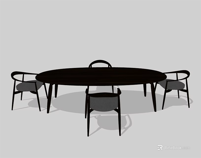 Modern Minimalist Round Dining Table Set With Four Curved Backrest Chairs 3d model 