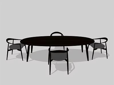 Modern Minimalist Round Dining Table Set With Four Curved Backrest Chairs 3d model