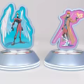 Anime Figurines With Winged Red Black Outfit Staff Wielding Brown Coat And Silver Glowing Base