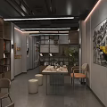 Modern Office Interior With Open Layout Wooden Shelves Desk Chairs And Decorative Art
