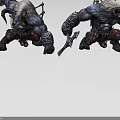 Dual Game Movie Characters Muscular Horned Warriors With Weapons And Armor In Battle Stance