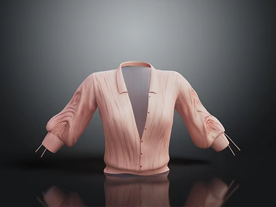 Pink Striped Cardigan With Puffed Sleeves V Neck Button Front Design 3d model