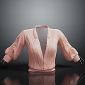 Pink Striped Cardigan With Puffed Sleeves V Neck Button Front Design