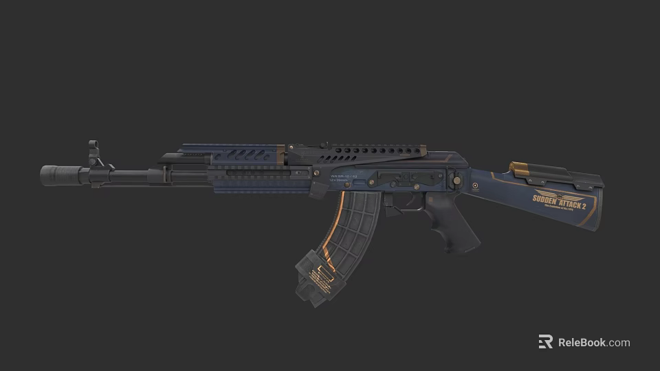 Tactical Blue And Gold Rifle With Detailed Texture And Modern Grip Design 3d model 