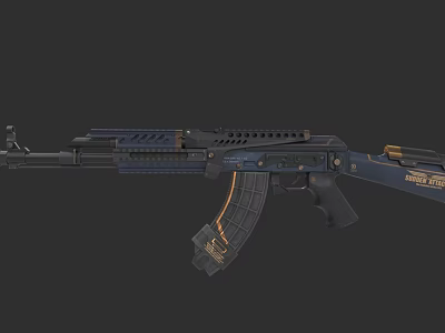 Tactical Blue And Gold Rifle With Detailed Texture And Modern Grip Design 3d model