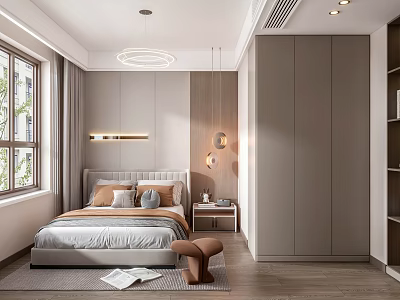 Cozy Kids Room Interior With Bed Nightstand Wardrobe Window Rug And Lighting 3d model