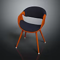Modern Accent Chair With Orange Wooden Frame Navy Blue Cushion Curved Armrests Three Legs