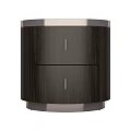 Modern Dark Wooden Nightstand With Round Top Two Drawers And Gold Handles