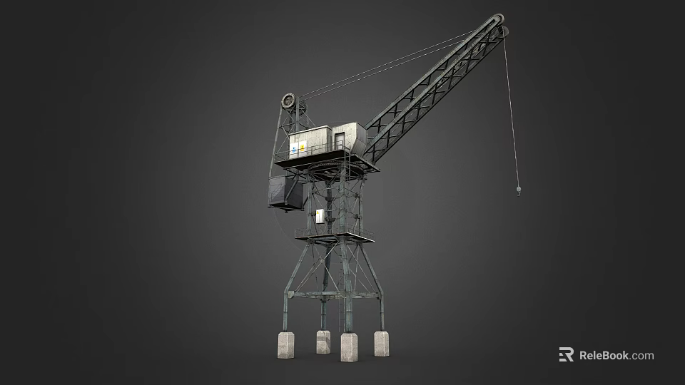 Industrial Crane With Steel Frame Boom Control Cabin And Base Supports For Heavy Lifting 3d model 