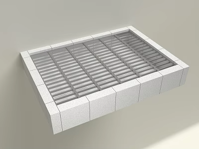 Metro Station Floor Grille Structure With White Stone Frame And Metal Bars 3d model