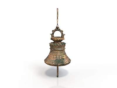 Bronze Bell Sculpture With Intricate Carvings And Top Ring Decoration 3d model